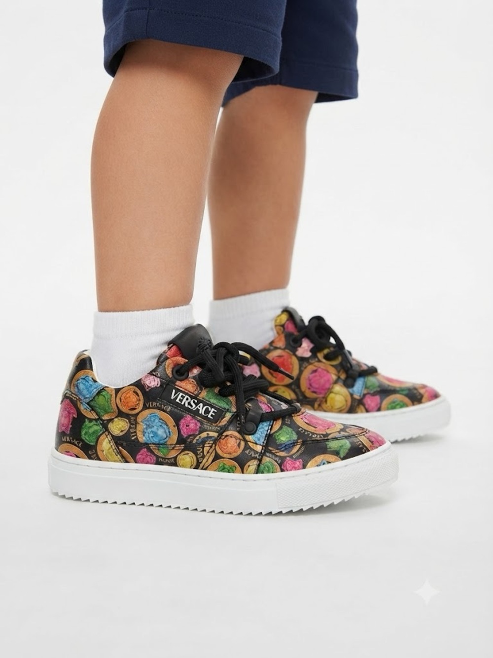 Versace Kids Black Multicolor Coin-Print Low-Top Sneakers